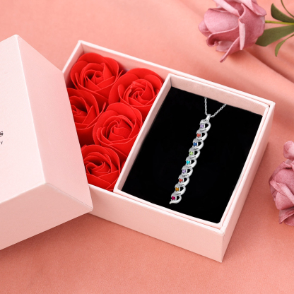 Personalized Birthstones Necklace Set With Rose Gift Box-Custom Cascading Pendant Necklace Engraving 1-10 Names Gifts for Her | Jessemade