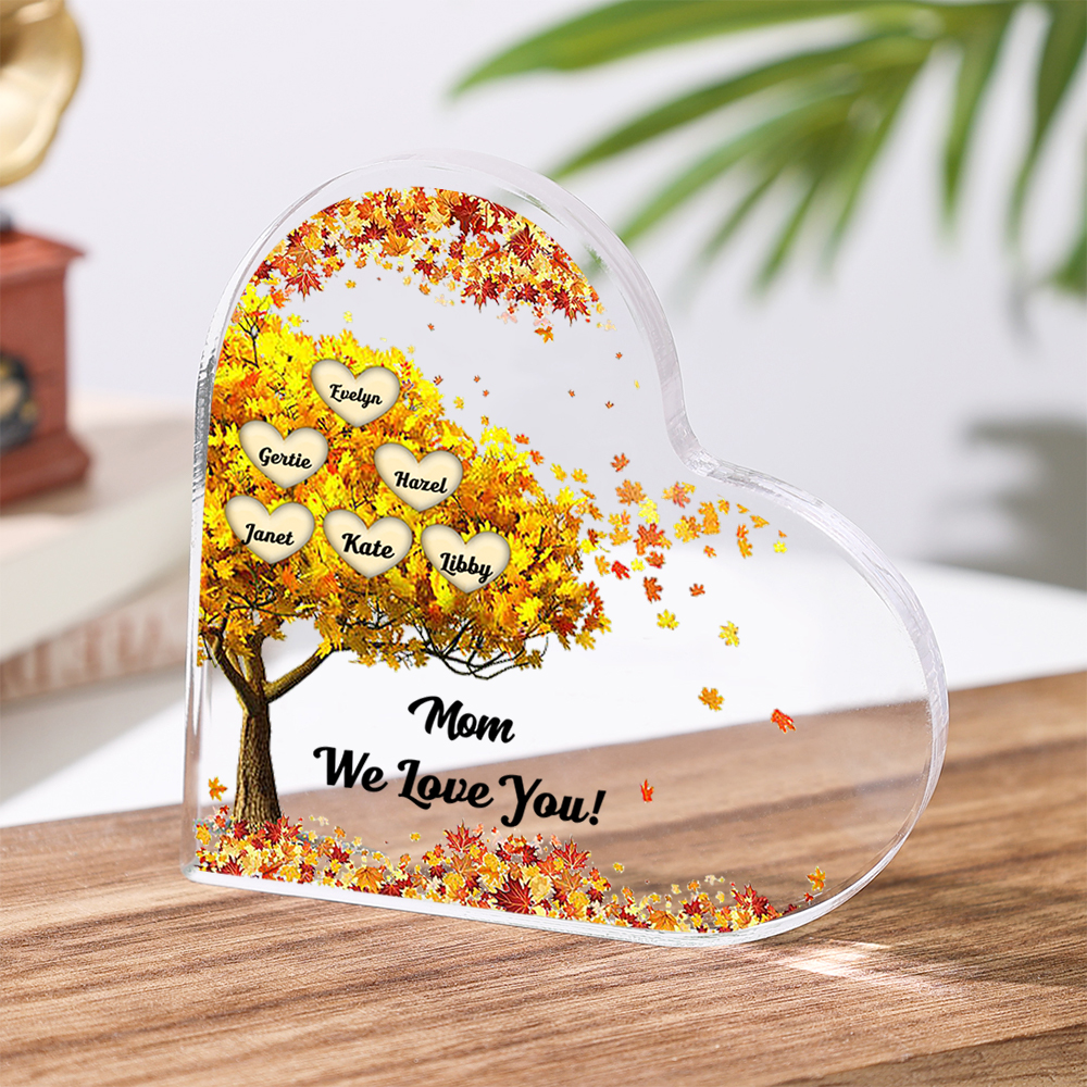 Customized 1-10  Names,Maple Love Style Acrylic Heart Decoration Brand Plaque Decoration for Mom