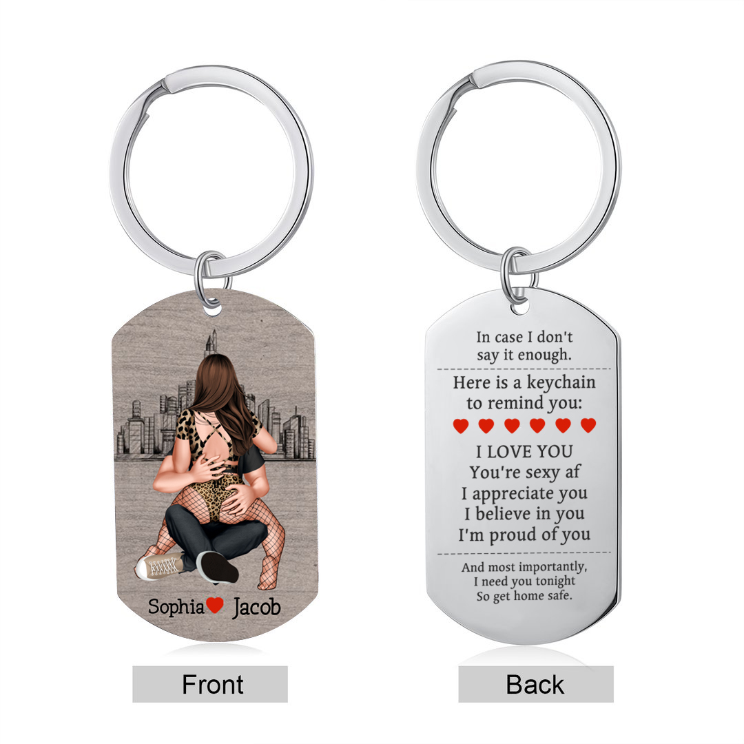 Personalised Couple Keychain Custom 2 Names Keychain "Get Home Safe" Stainless Steel Keychain