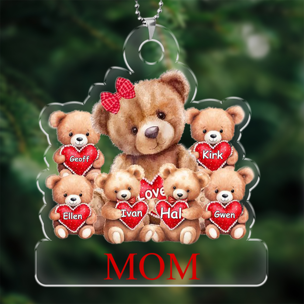 Name-Personalized 1-10 Names Acrylic Bear Keychain-Customized Name Keychain For Family