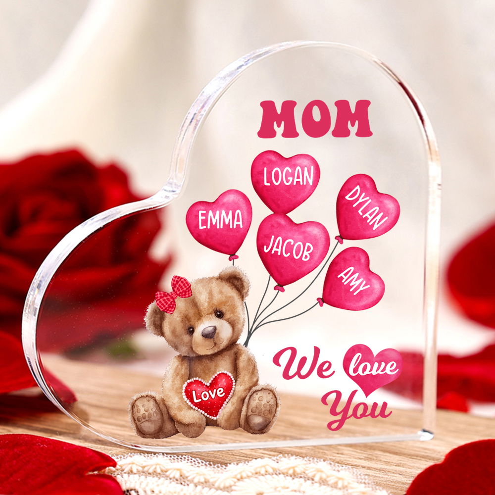 5 Names-Personalized Bear Acrylic Heart Keepsake Custom Text Acrylic P