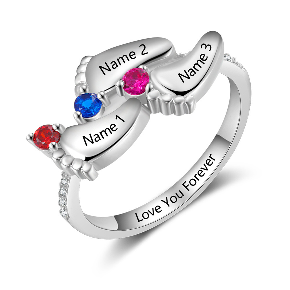 925 Sterling Silver 3 baby feet Ring