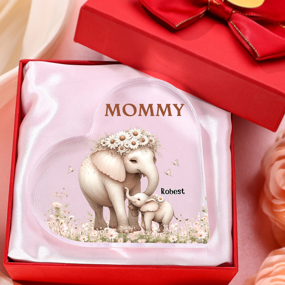 1 Name-Personalized Elephant Acrylic Heart Keepsake Custom Text Acrylic Plaque Ornaments Gifts for Mom
