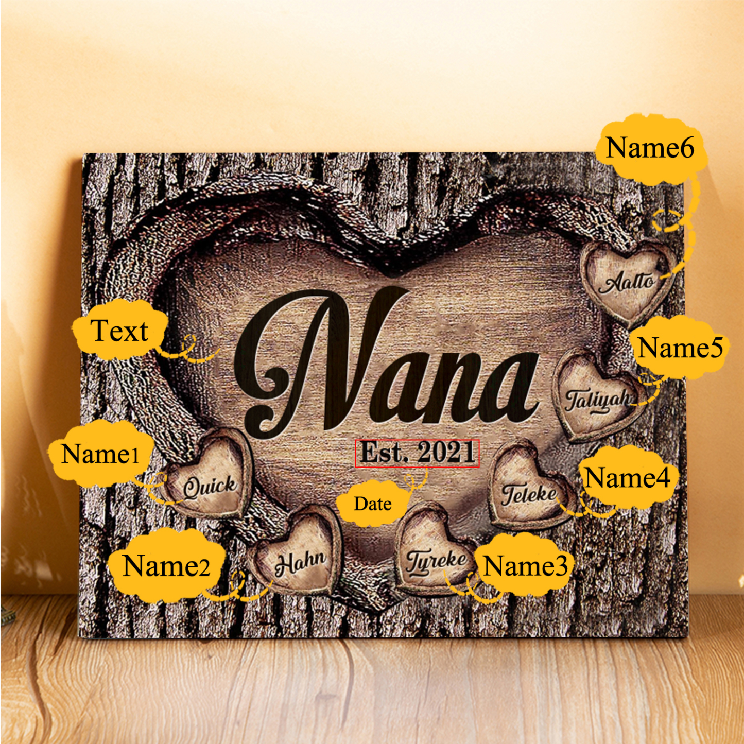 6 Names-Personalized Nana Wooden Ornament Custom Text And Date Home Decoration for Family