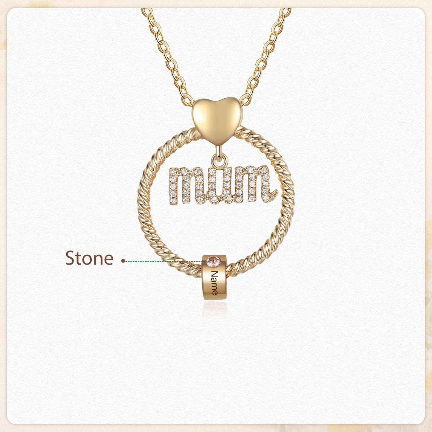 Personalized Circle Necklace With 1 Birthstone Pendant Engraved Names Gift For Mum