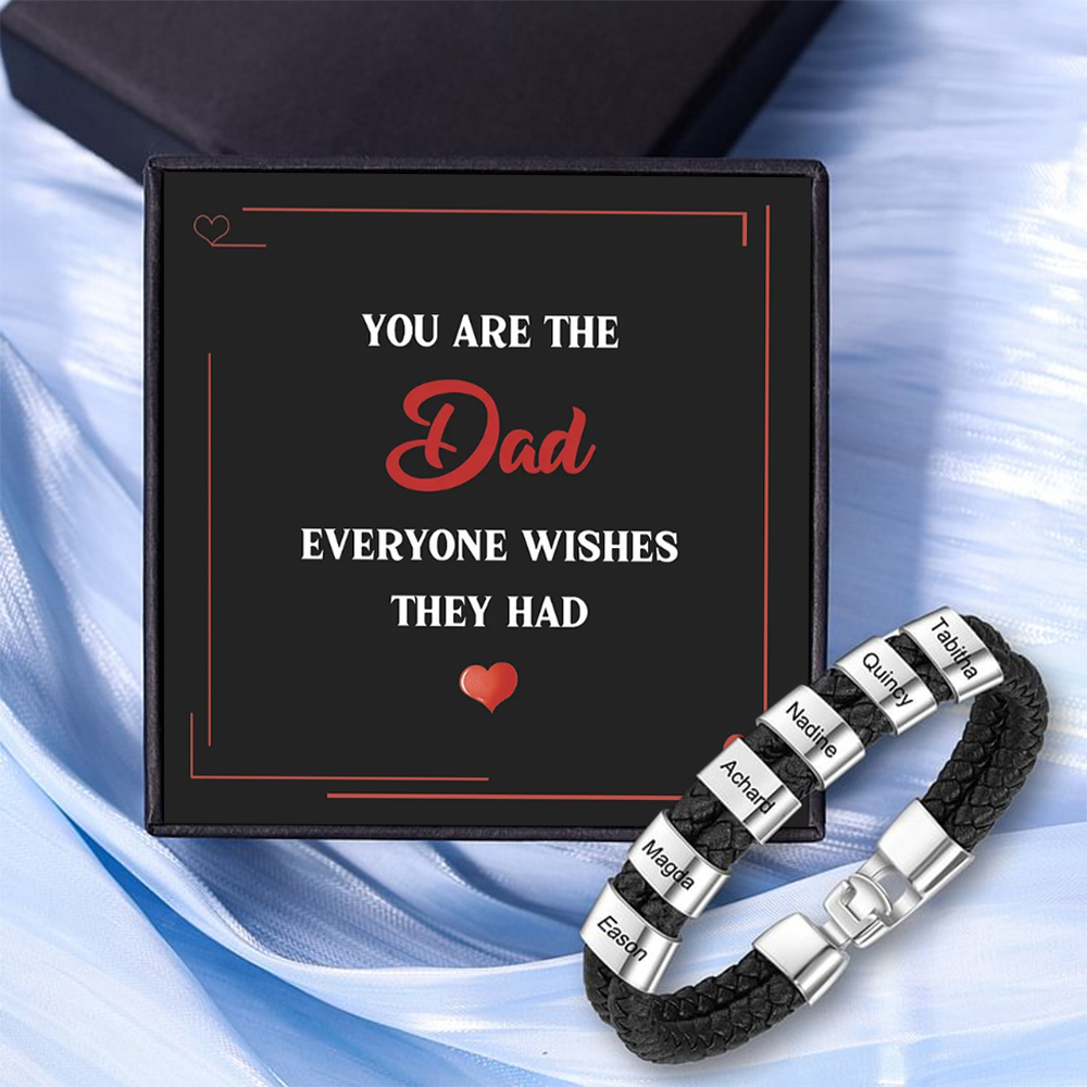 6 Names Personalized Braided Leather Bracelet Engraving Men's Bracelet Gift for Dad