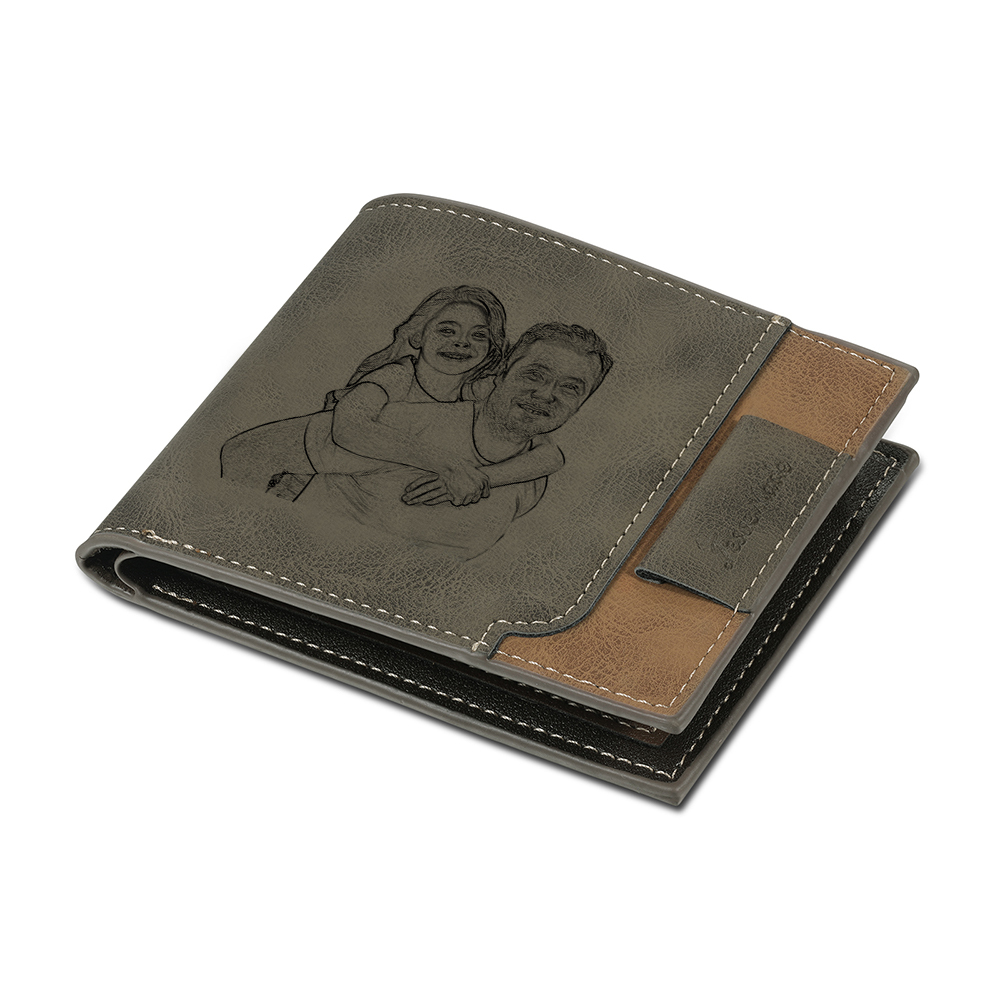 Photo Personalized Leather Men's Wallet Customized Name Letter Folding Wallet Two Colors Available with Gift Box for Dad