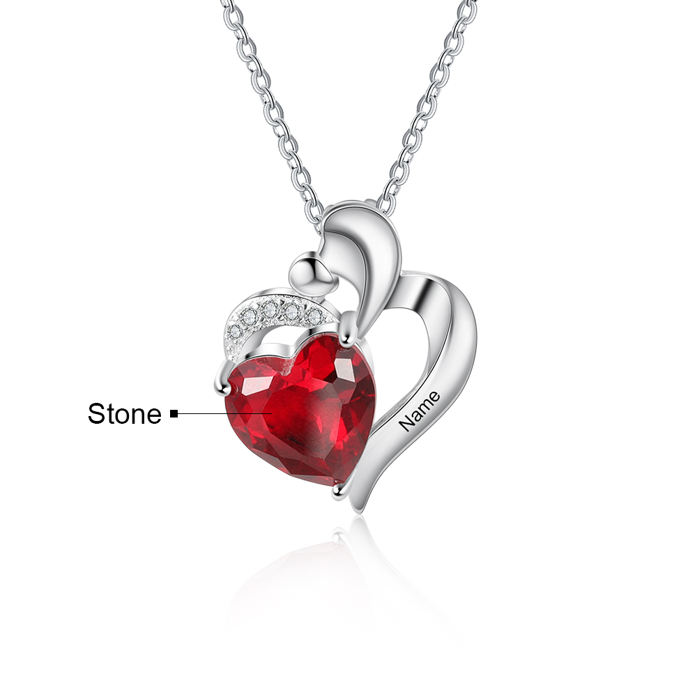 Personalized Heart Necklace with 1 birthstone Engraved Names with Rose Gift Gift Box For Women | Jessemade