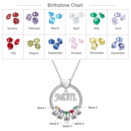 5 Names-Personalized Necklace With 5 Birthstones Engraved Names Gift For Mother