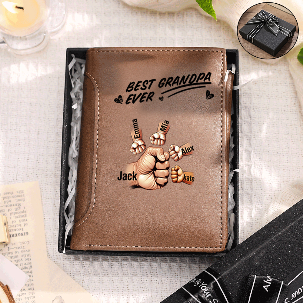 Personalized Men’s Wallet with Fist Bump– Custom Name Pattern, Practical Gift for Men