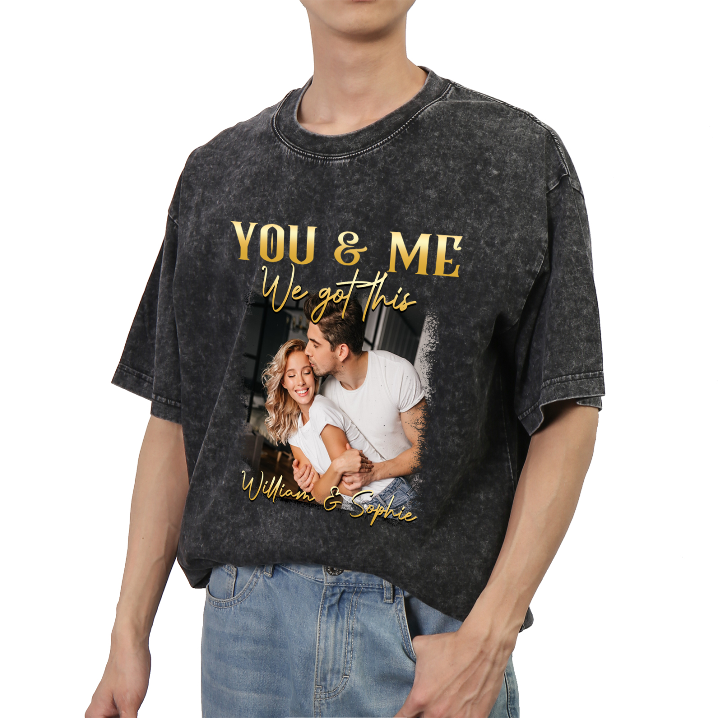 Personalised Couple T-Shirt – with Custom 2 Names and 1 Photo - "YOU & ME, We Got This" | Valentine’s Day Gift for Him/Her | Jessemade