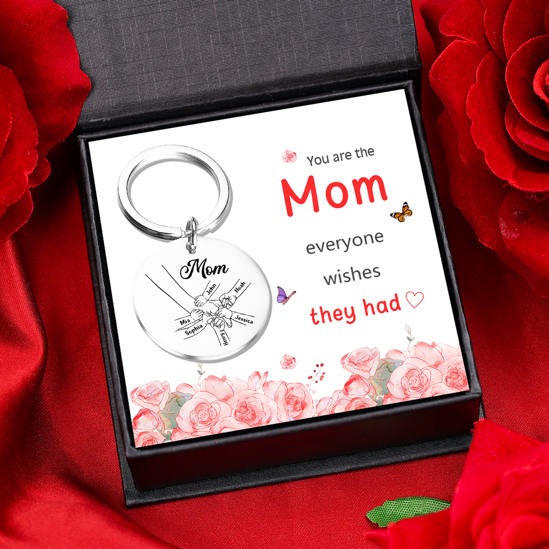 6 Name Personalized Pendant Keychains, Set in Gift Box, Engraved with Name, Special Gift for Mom