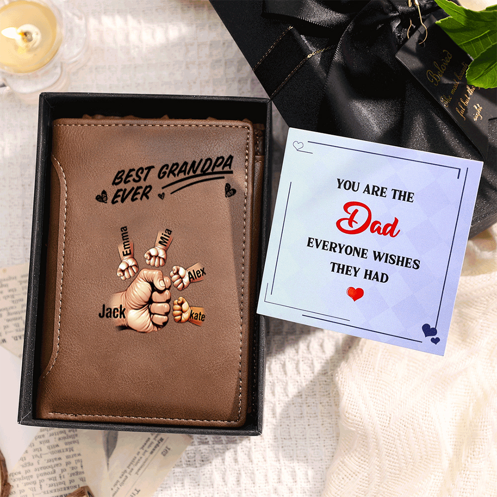 Personalized Men’s Wallet with Fist Bump– Custom Name Pattern, Practical Gift for Men