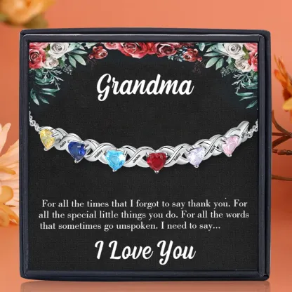 Personalized Heart Bracelet Customized With 6 Names and 6 Birthstones Family Bracelet Gift for Grandma | Jessmade