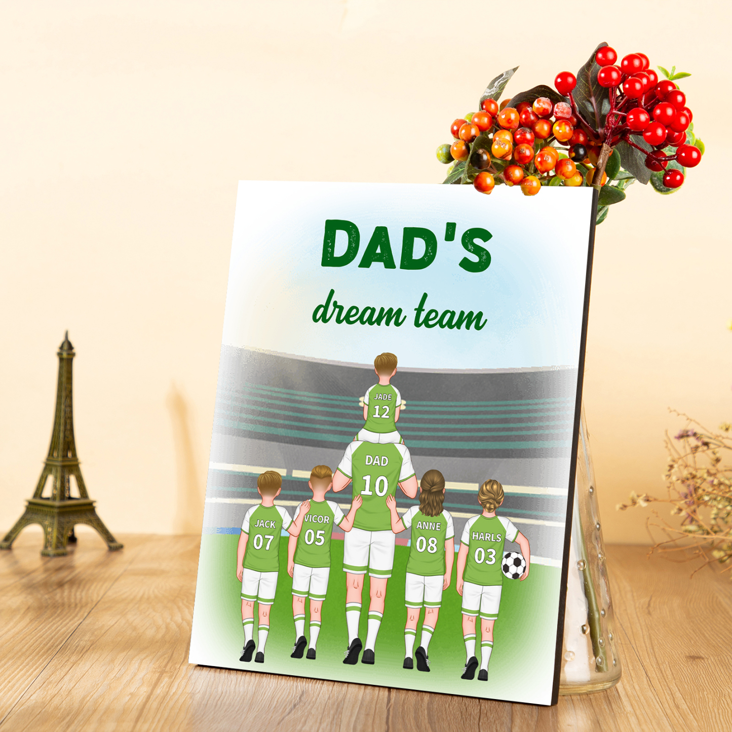 To My Dad - Wooden Frame Dad's Football Team 2-9 Personalized Name with Text