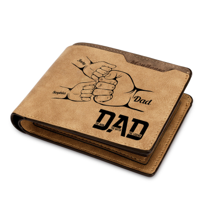 3 Names - Personalized Fist Bump Pattern Custom Name Leather Men's Wallet as a Father's Day Gift for Dad