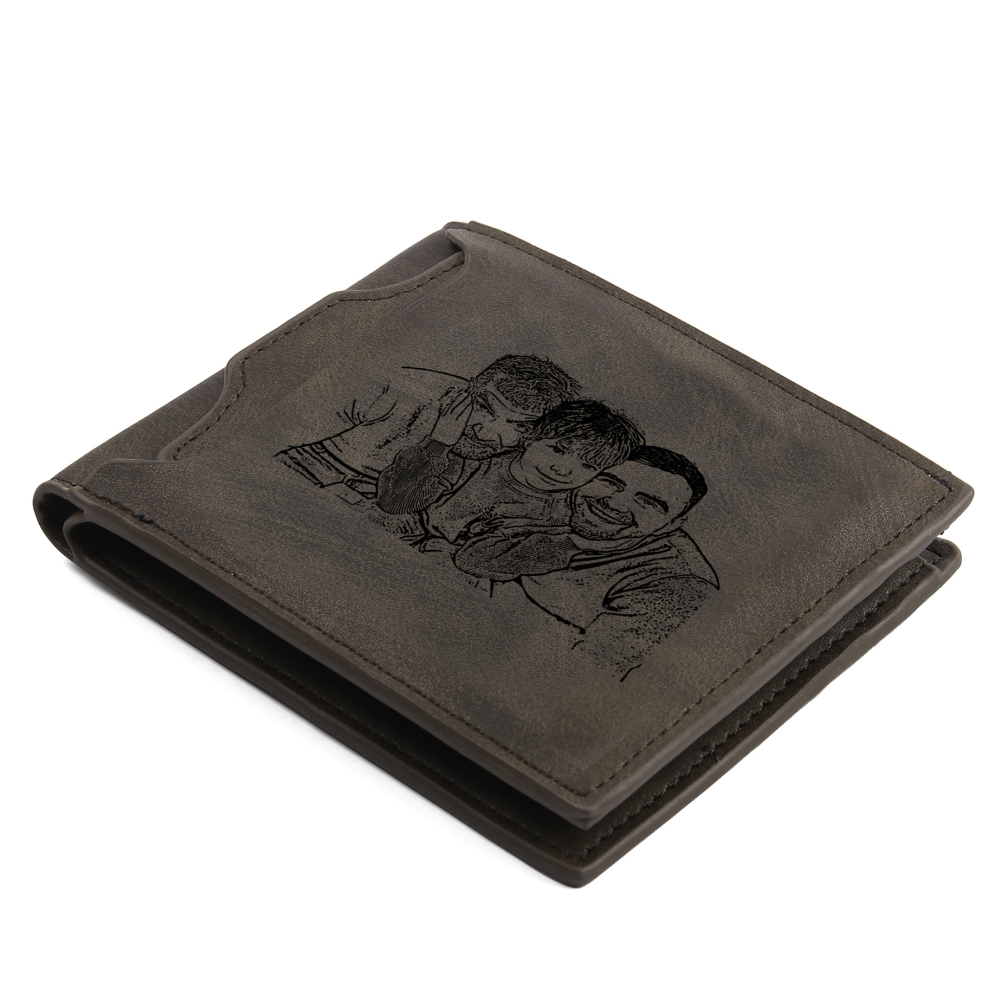 5-Names Personalized Leather Men's wallet With Card Slot Engraved With Name And Photo For Papa As a Father's Day Unique Gift