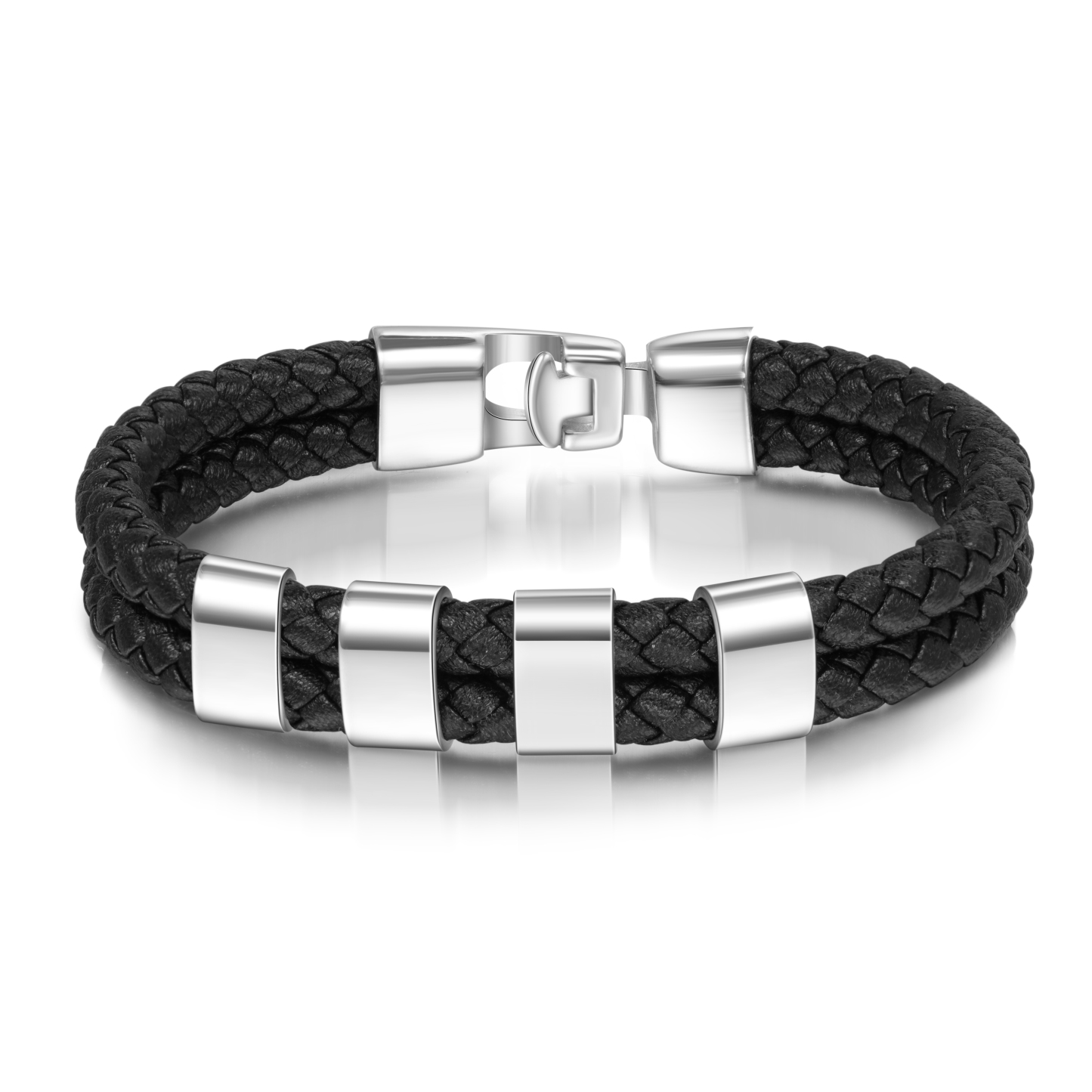 Customized Braided Leather Bracelet Engraved 4 Names Men's Bracelet for Him