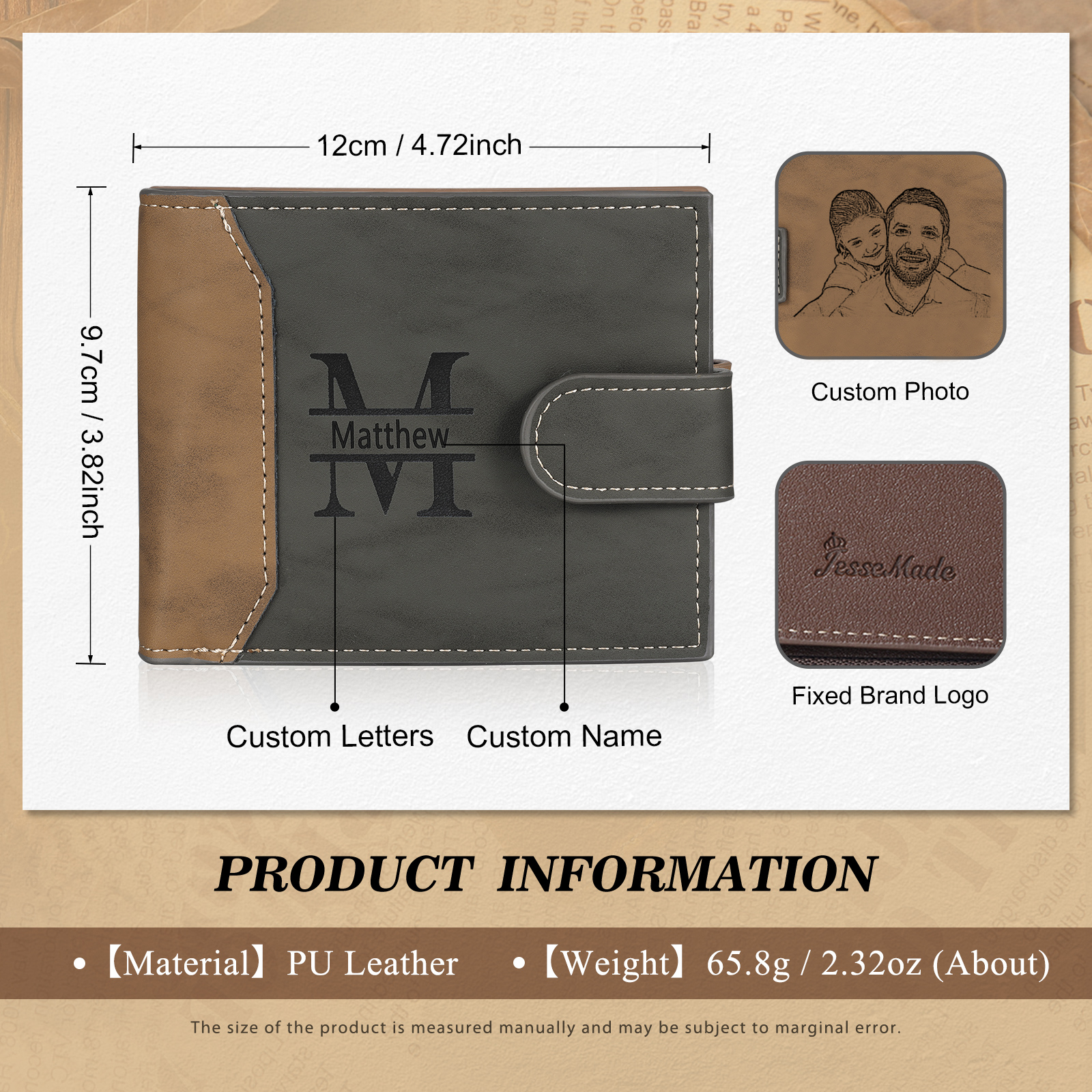 Personalized Leather Wallet Gift Box Set with Keychain Customizable Photo Letter and Name Wallet Gift for Dad