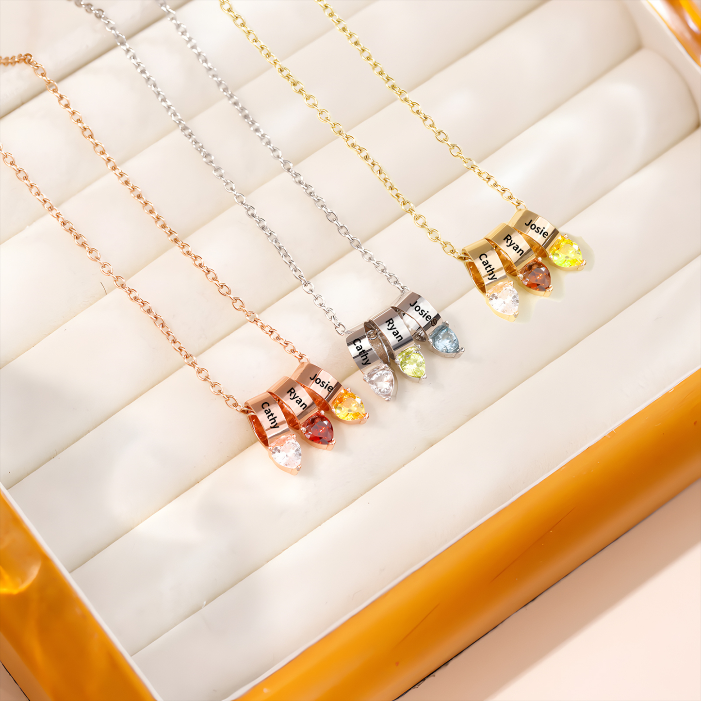 1 Name - Personalized Link Pendant Necklace with Customized Name and Birthstone Gift for Her