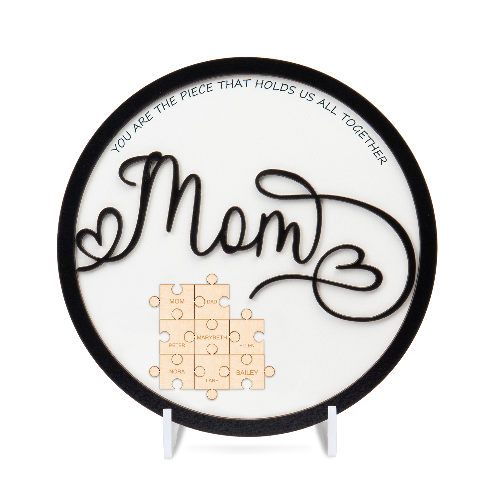 Personalized Mom You Are the Piece that Holds Us Together Puzzle Sign Custom Mom Plaque with 8 Kids' Names