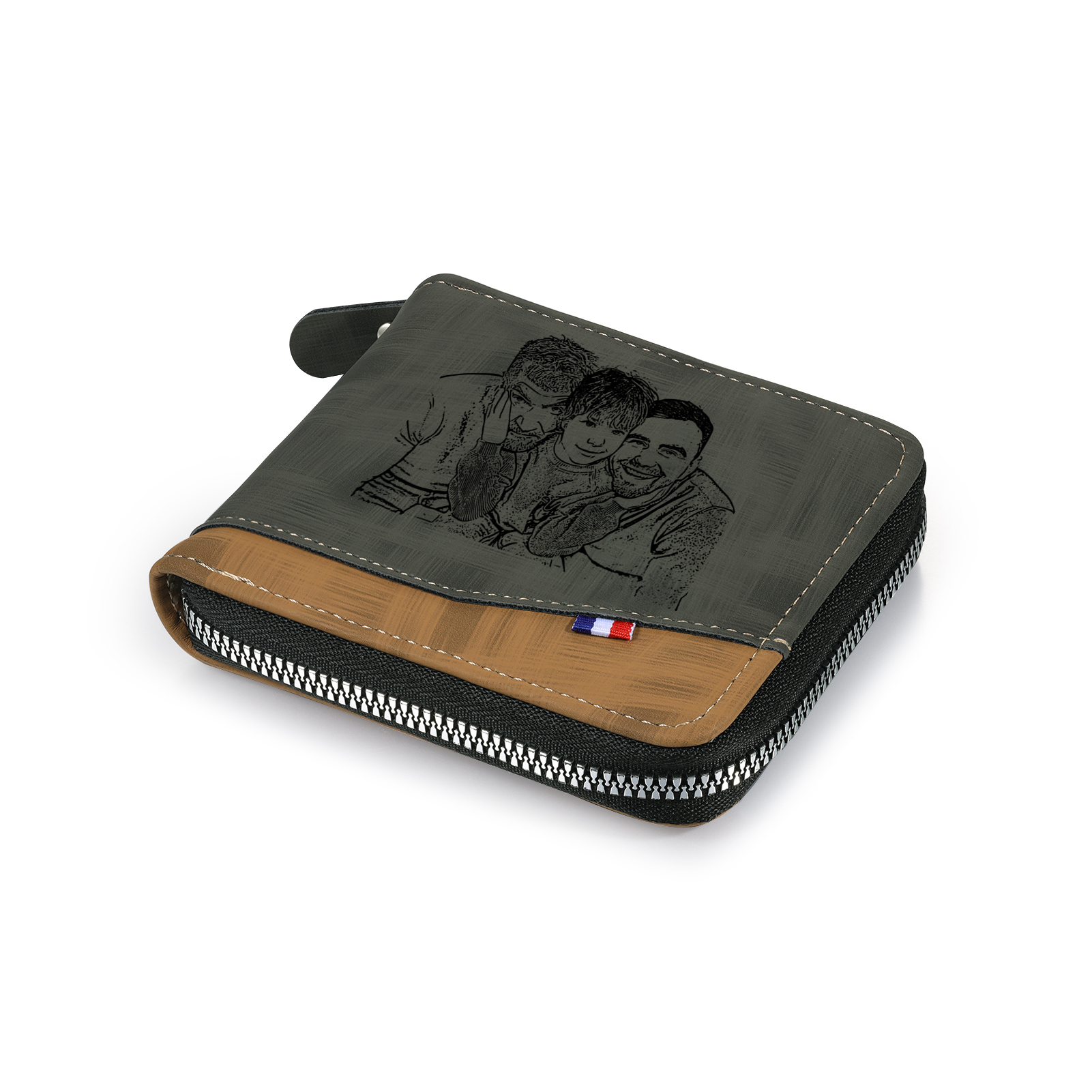 2-Names Personalized Leather Men's wallet With Card Slot Engraved With Name And Photo For Papa As a Father's Day Unique Gift