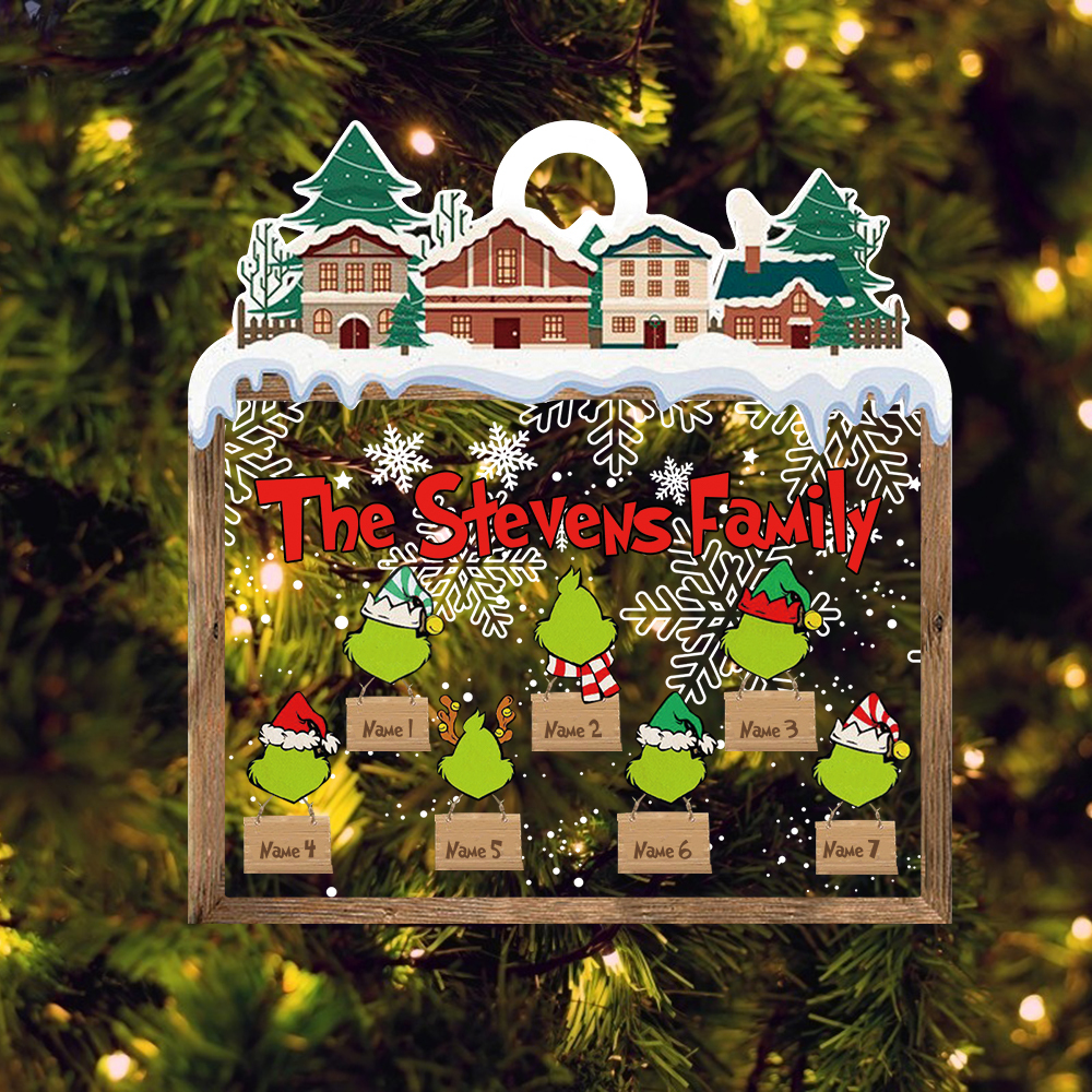 MERRY GRINCHMAS Grinch Personalized Christmas Ornament Engraved 8 Names Gifts For Family | Jessemade