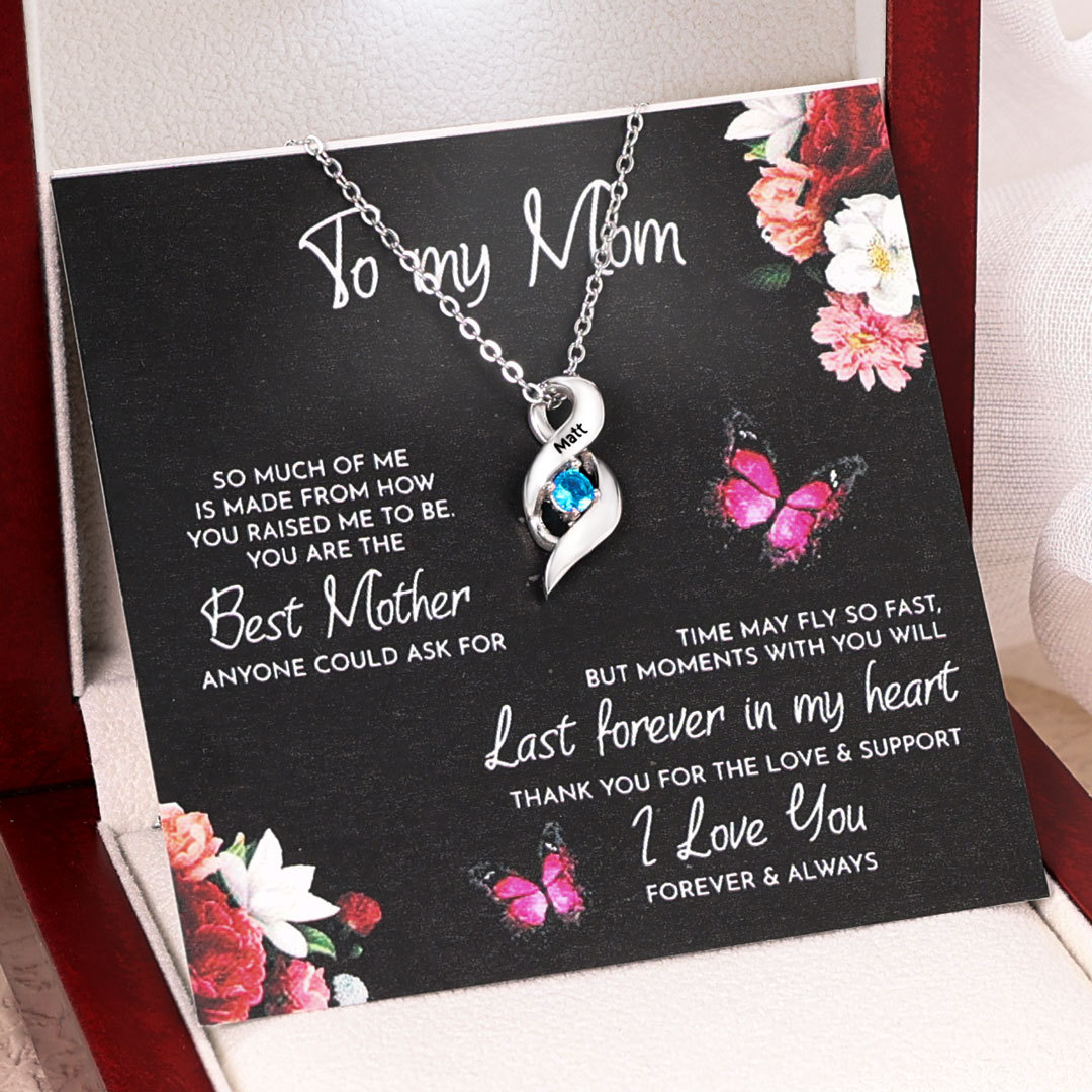 Customized Necklace Cascading Pendant with 1 Birthstone Engraving 1 Name Gifts for Her