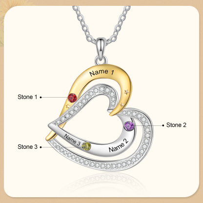 3 Names - Personalized Love Necklace with Customized Name and Birthstone, A Special Gift for Her