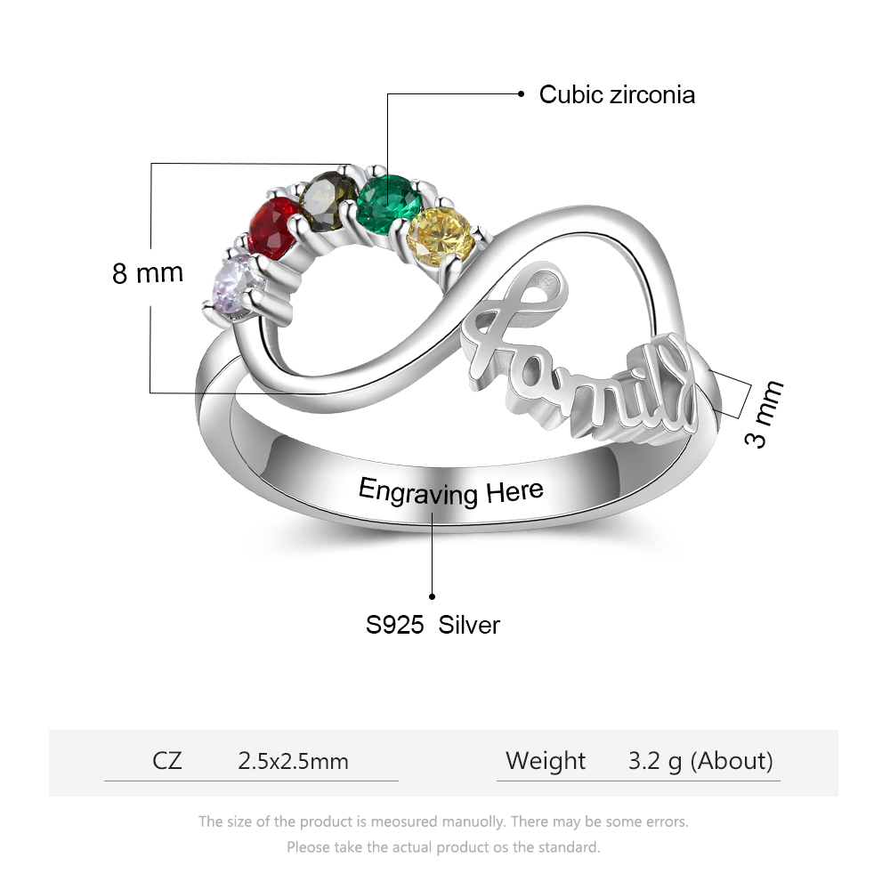 S925 Silver Ring Personalized 5 Birthstones Infinity Ring With Names Gifts For Her