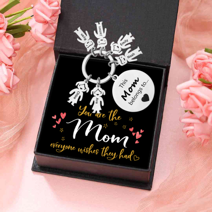 6 Names-This Mom Belongs to...Custom Keychain with Name & Text