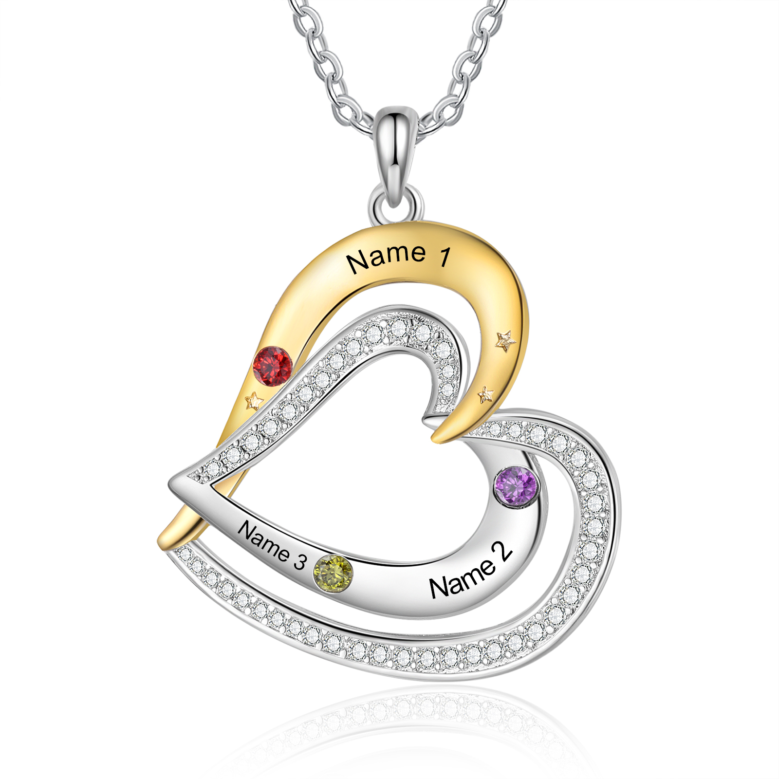 3 Names - Personalized Love Necklace with Customized Name and Birthstone, A Special Gift for Her
