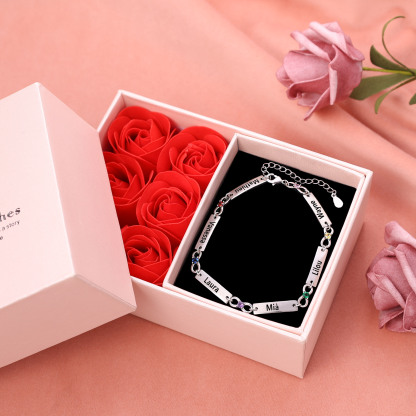 1-6 Name-Personalized Infinity Bracelet With Rose Gifft Box, Custom Bracelet With 1 Birthstone Engraved Names Bracelet Gift For Women