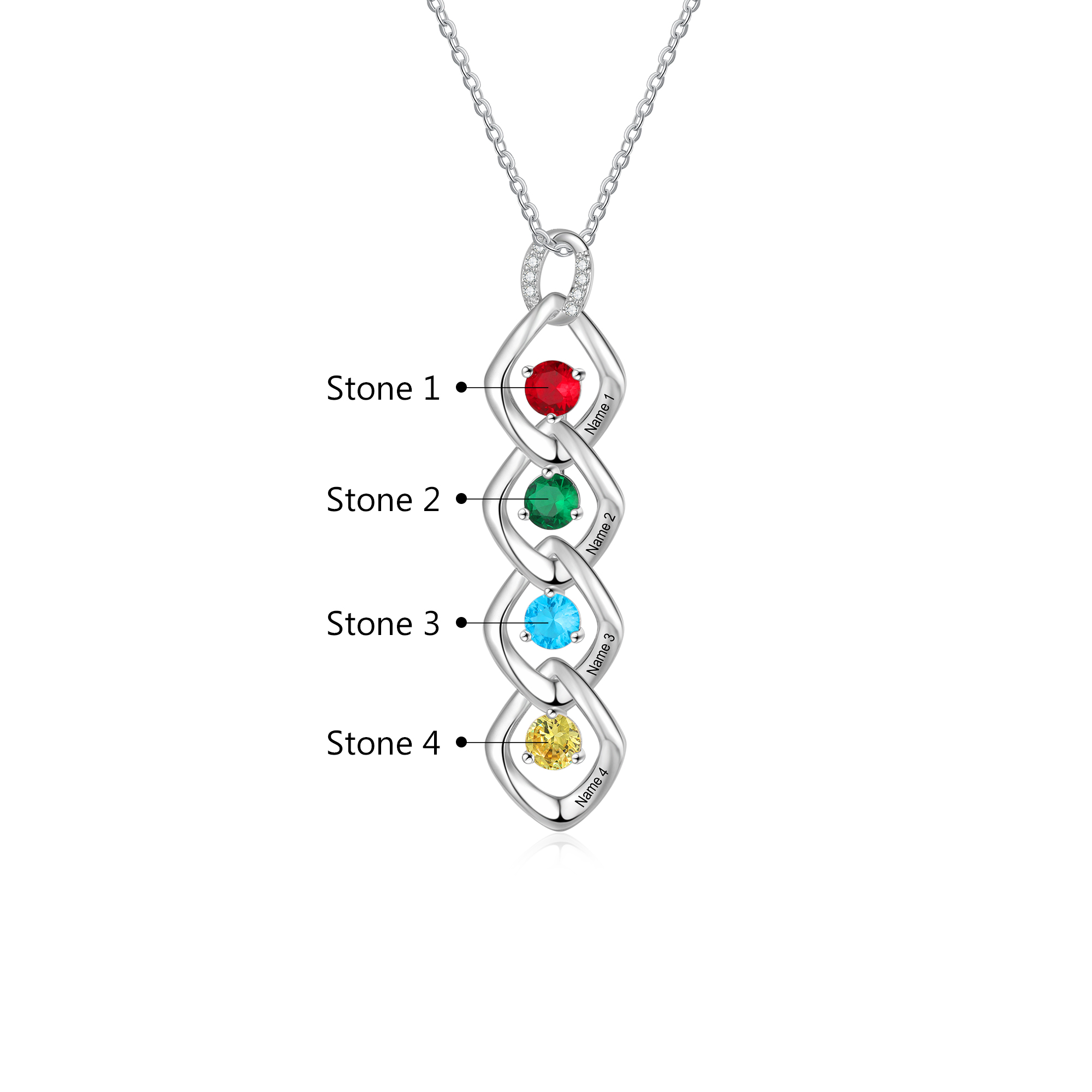 4 Names - Personalized Birthstone Necklace With Name Engraved For A Special Gift For Mom/Grandma