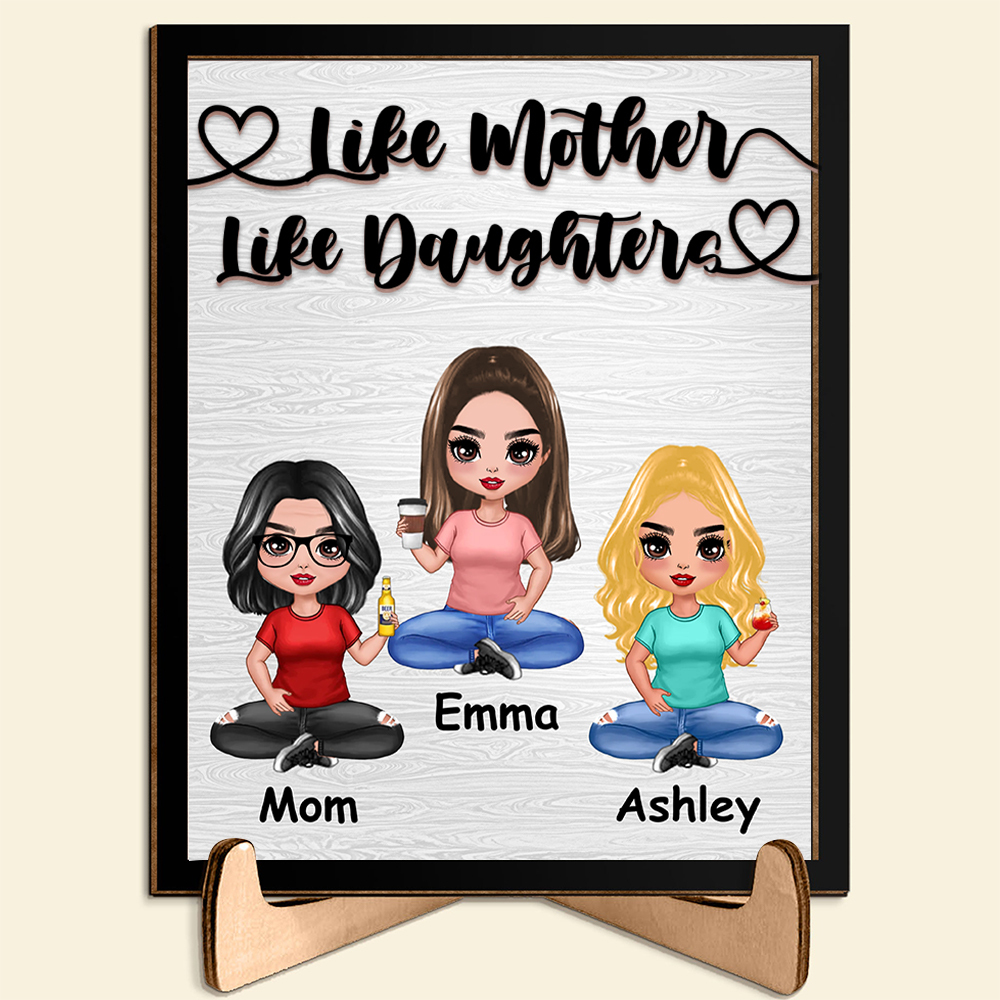Personalized Mother-Daughter Custom Cartoon Character Style Home Frame Mother's Day Wooden Ornaments for Mom