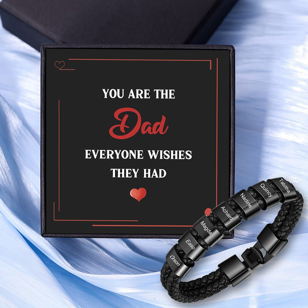 7 Names Personalized Braided Leather Bracelet Engraving Men's Bracelet Gift for Dad