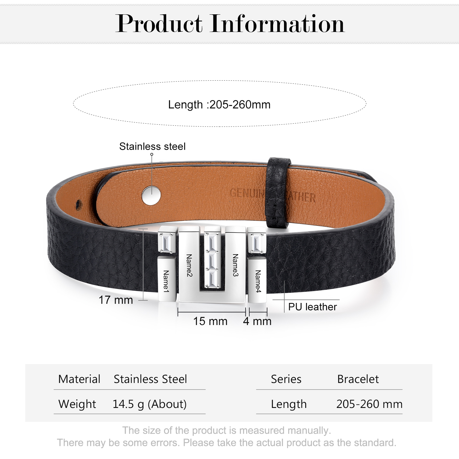 Father's Day Gifts Personalized Leather Bracelet With 4 Names Gifts For Men
