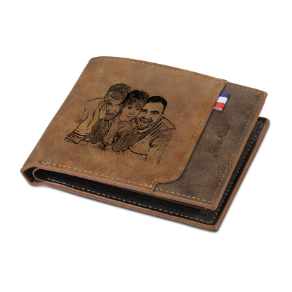 4 Names - Personalized Photo Custom Leather Men's Folding Wallet as a Father's Day Gift for Dad