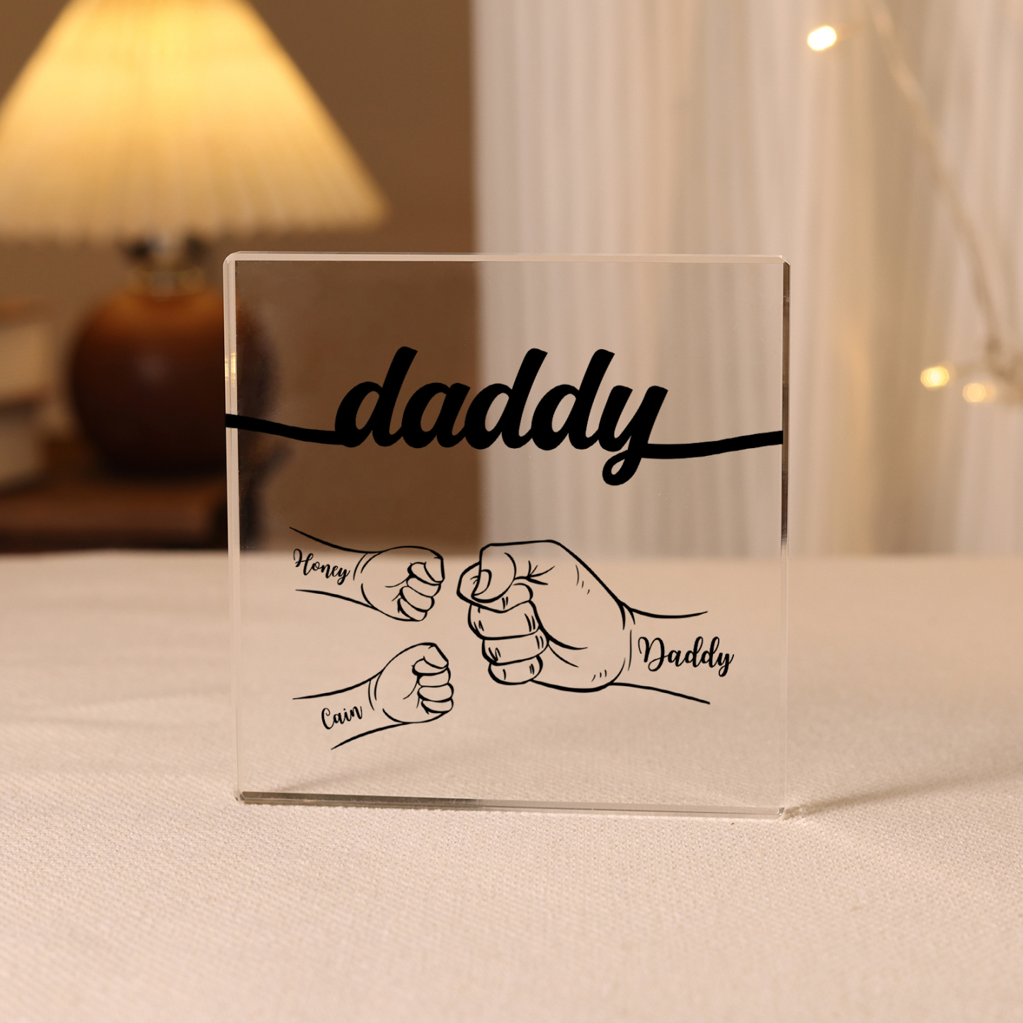 3 Names - Personalized Fist Acrylic  Keepsake Custom Text Acrylic Plaque Ornament Gift for Dad