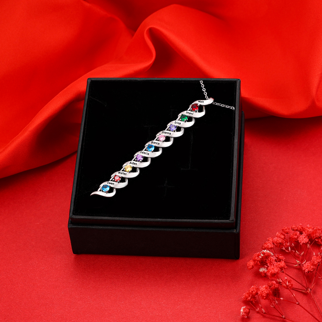 9 Names-Customized Necklace Cascading Pendant with 9 Birthstones Engraving 9 Names Gifts for Her