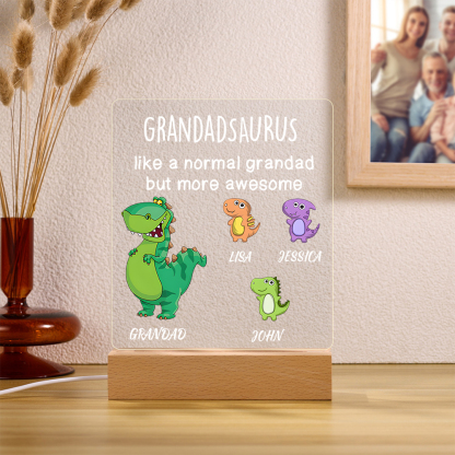 2-6 Names - Personalized Customized Dinosaur Home Night Light with Custom Text LED Lamp Father's Day Family Gift for Dad/Grandpa
