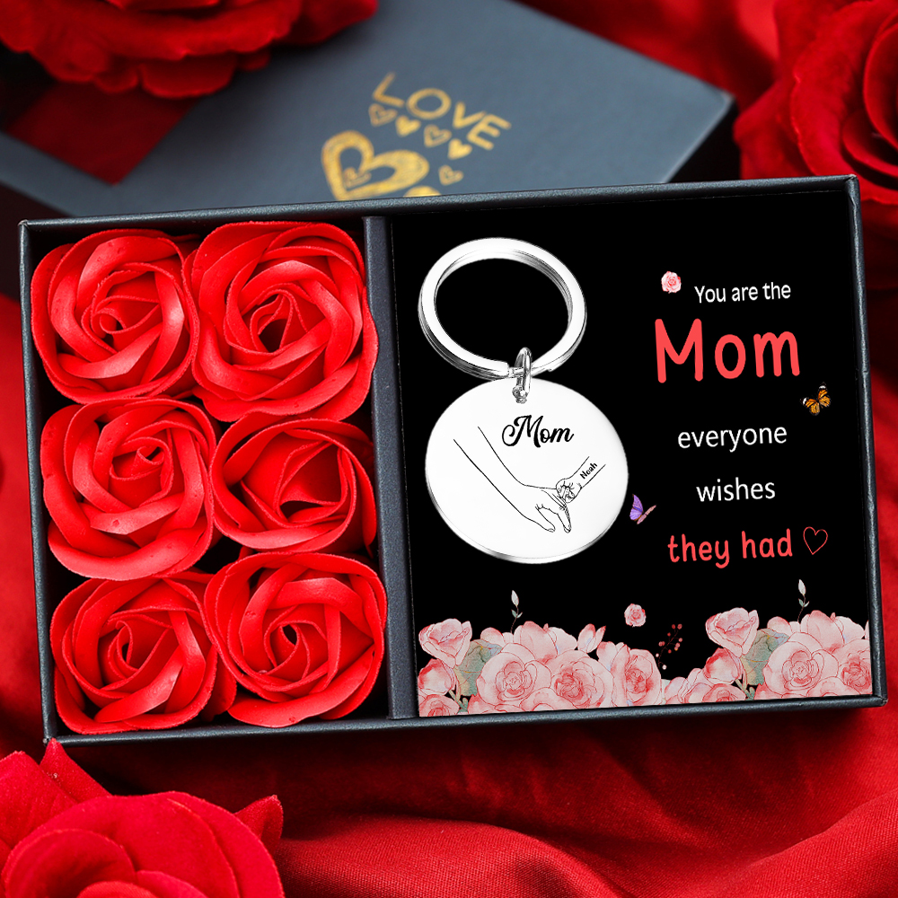 1 Name Personalized Pendant Keychain Strap Set Gift Box Mom Hook Engraved Name Special Gift for Mom
