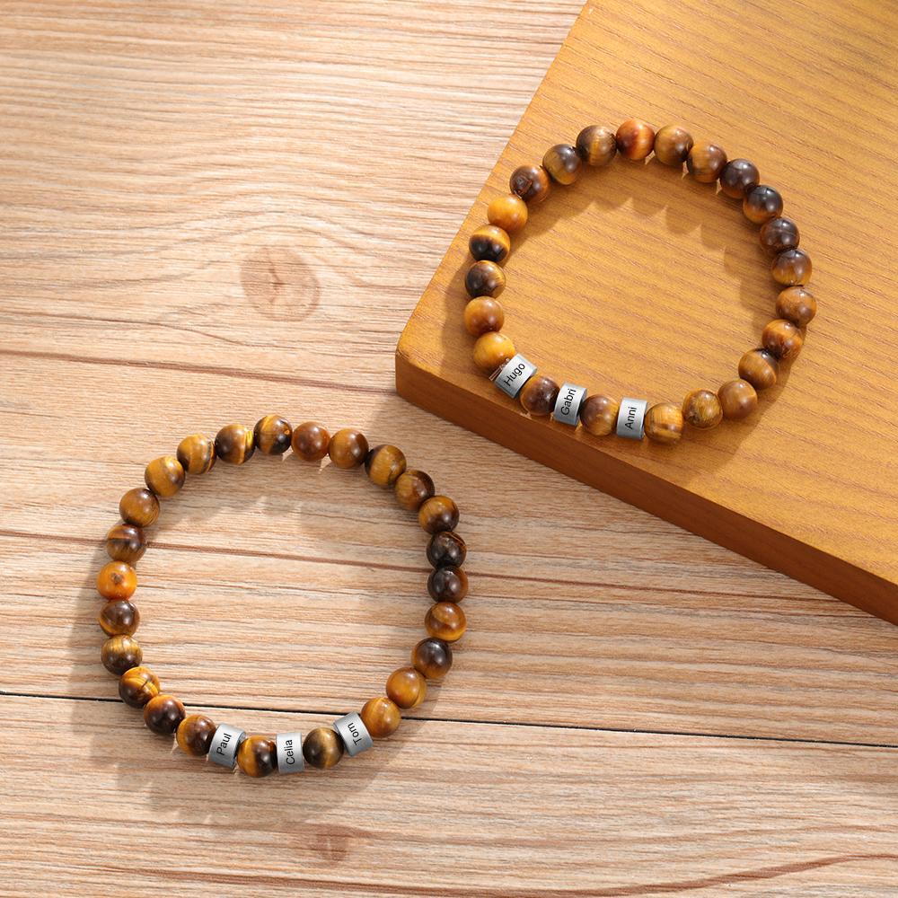 Brown Tiger Eye Men's 5 Names Bracelet great gift For him