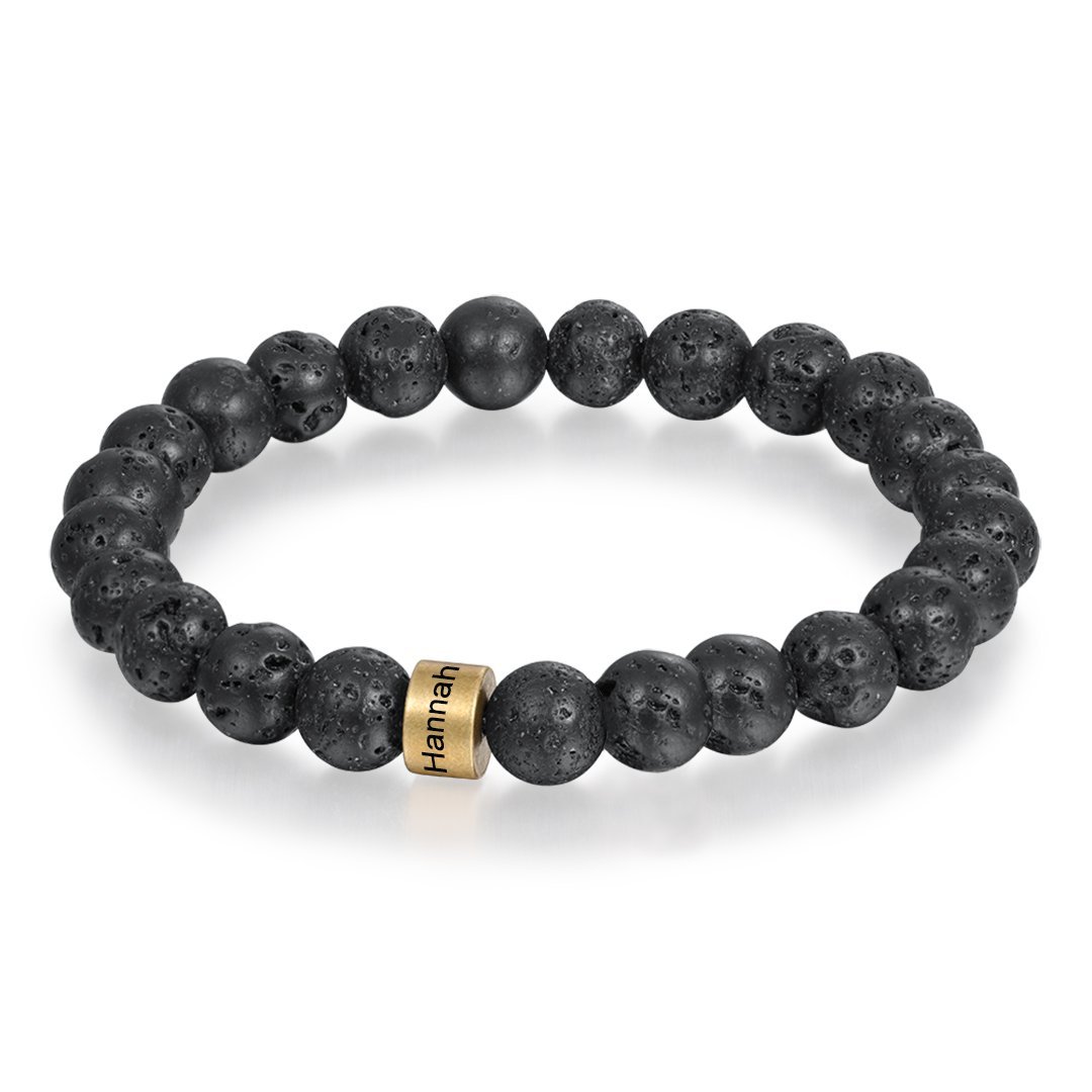 Father's Day Gifts Personalized Black Tiger Eye Men's Bracelet with Name Beaded Men Bracelet