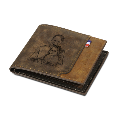 4 Names - Personalized Photo Custom Leather Men's Folding Wallet as a Father's Day Gift for Dad
