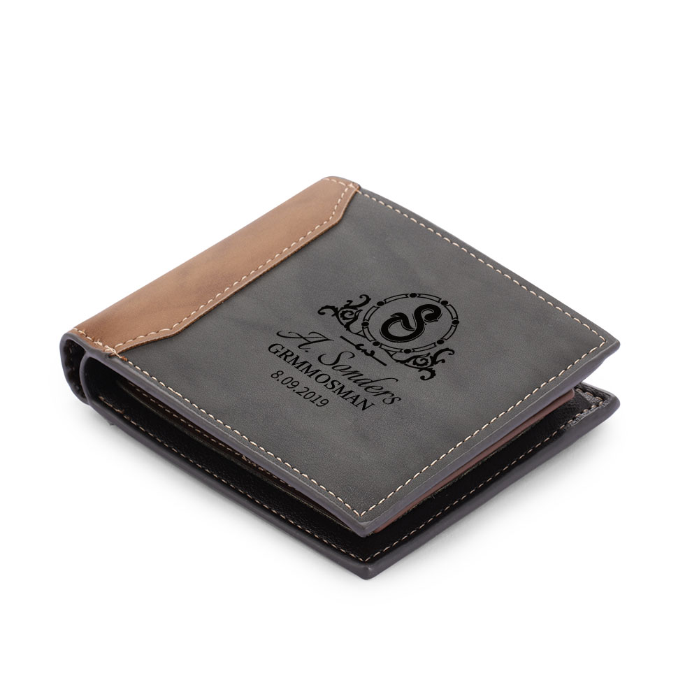 Personalized Leather Wallet Engraved Letter Short Purse Custom Folding Wallet Gifts For Men