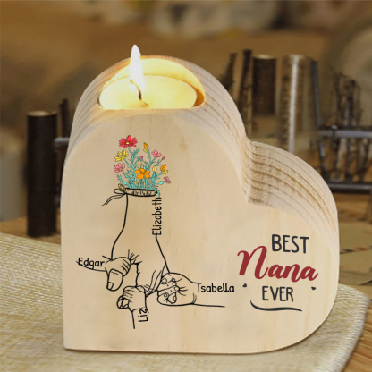 Personalized Flower Tree Heart-Shaped Candle Holder Set with Gift Box Customizable 1-6 Names Mother's Day Gift for Mom