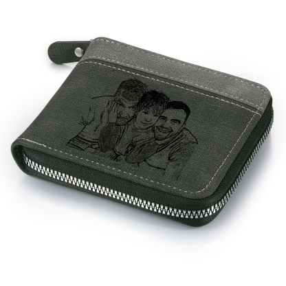 4-Names Personalized Leather Men's wallet With Card Slot Engraved With Name And Photo For Papa As a Father's Day Unique Gift