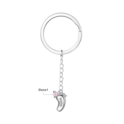 Personalized Baby Feet Keychain With 1 Birthstones Engraved names Keychain Gifts For Mother
