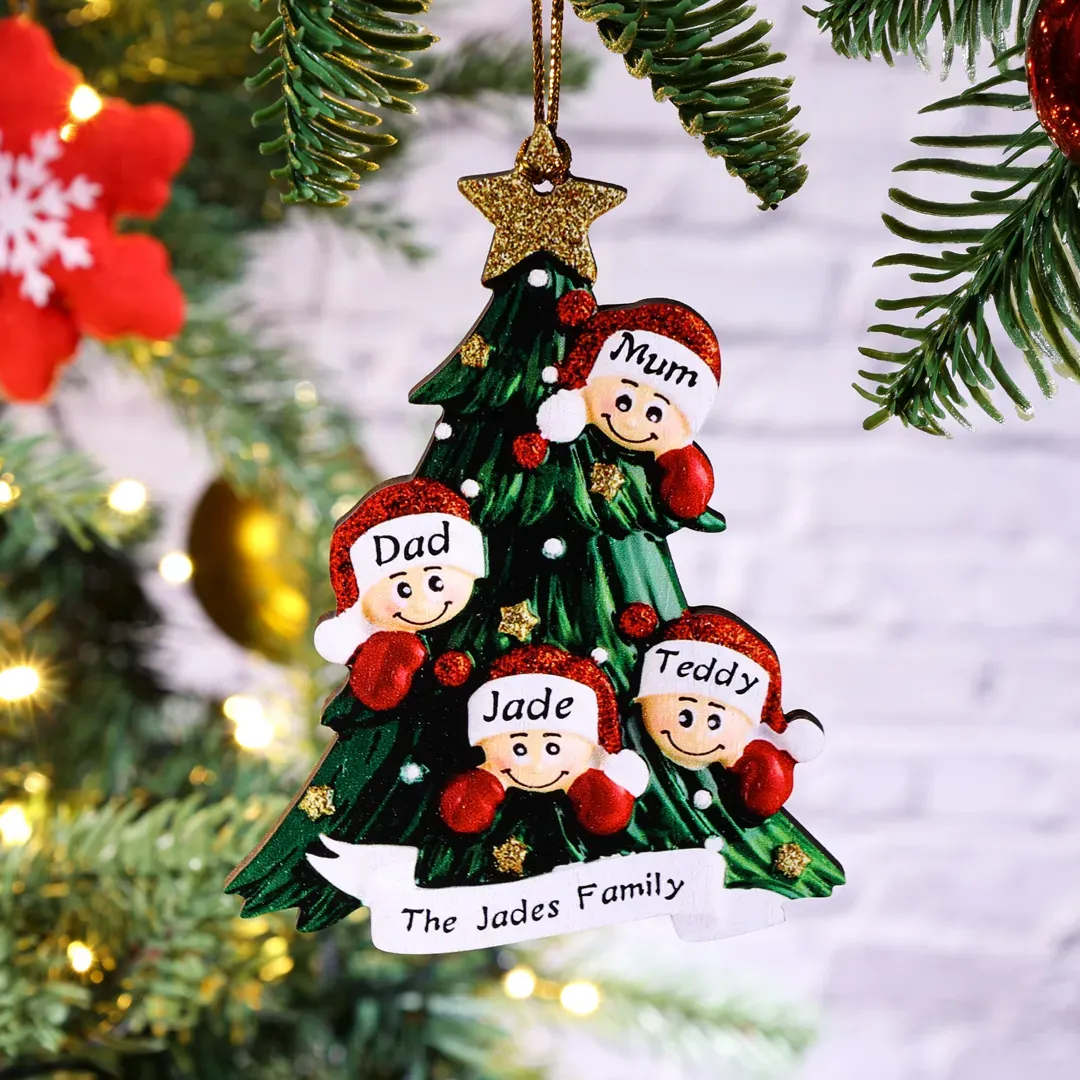 Personalized Family Enamel Cup & Ornament Set – Custom 4 Names & 1 Text Gift Box Christmas Gift for Family | Jessemade